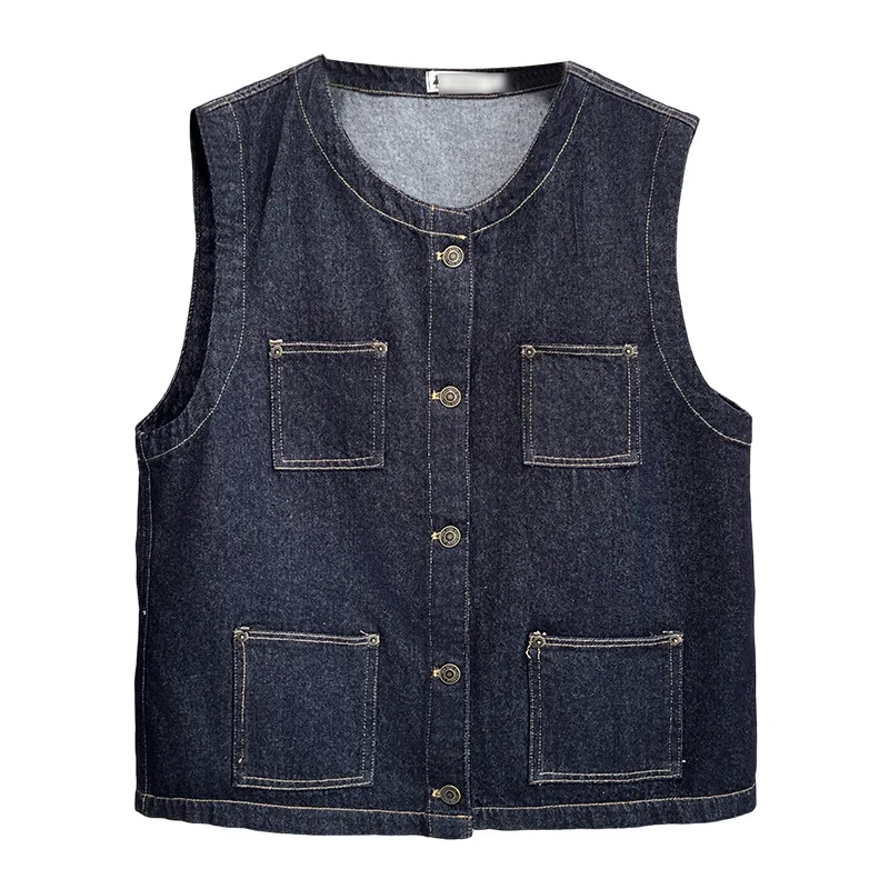 XXXXL Fashion Plus Size Women's Denim Vest 2025 Autumn New Style Casual Sleeveless Workwear Jacket