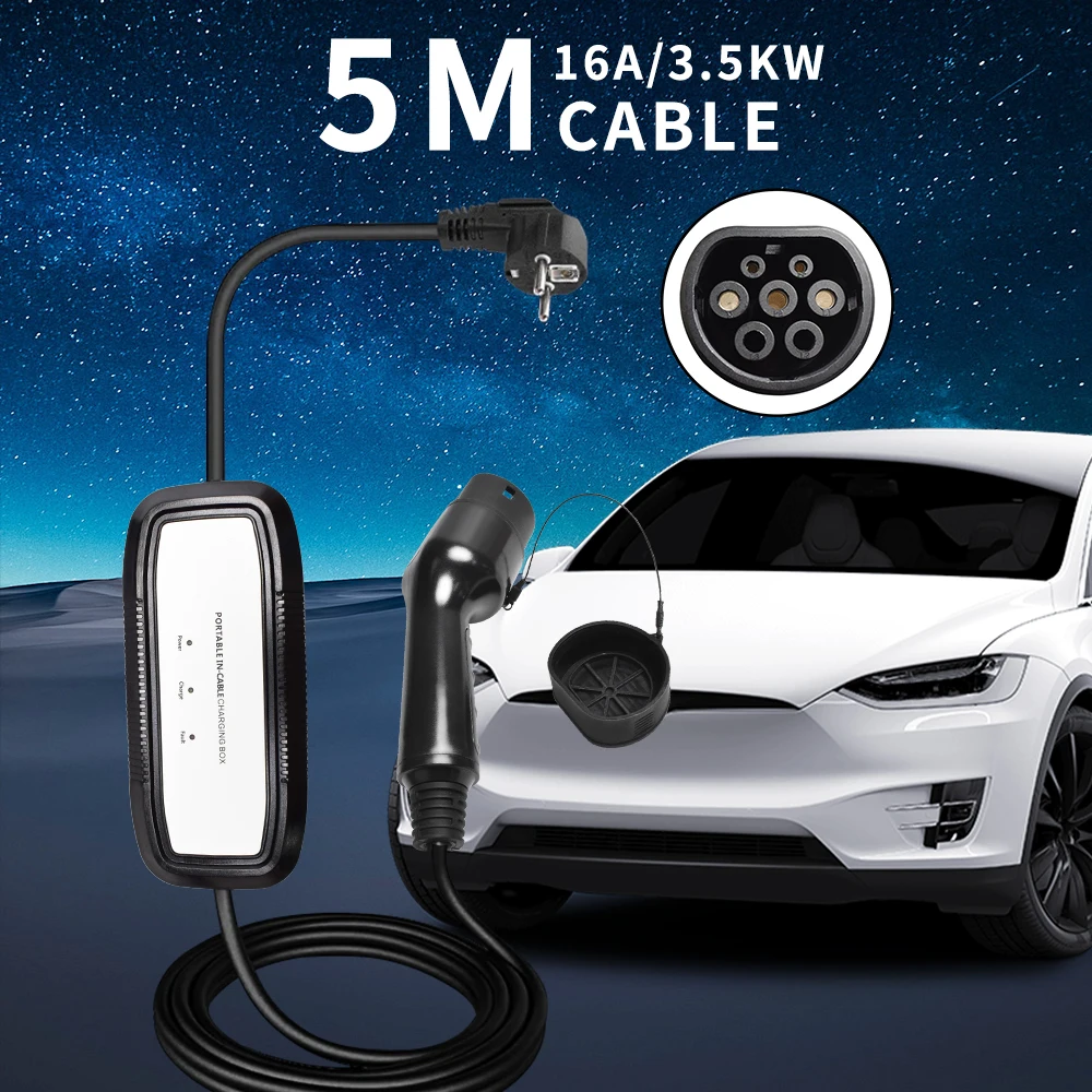 Caricabatterie Portatile Ev 16A 5M Cavo Type2 Iec62196-2 Evse Cavo Di Ricarica Eu Plug Controller Wallbox Per Auto