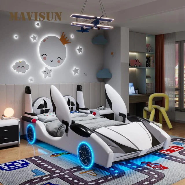 Cama de madera maciza con forma de coche para niños, muebles de dormitorio  modernos, barreras de seguridad más altas, cama creativa para niños de 3 a  16 años - AliExpress