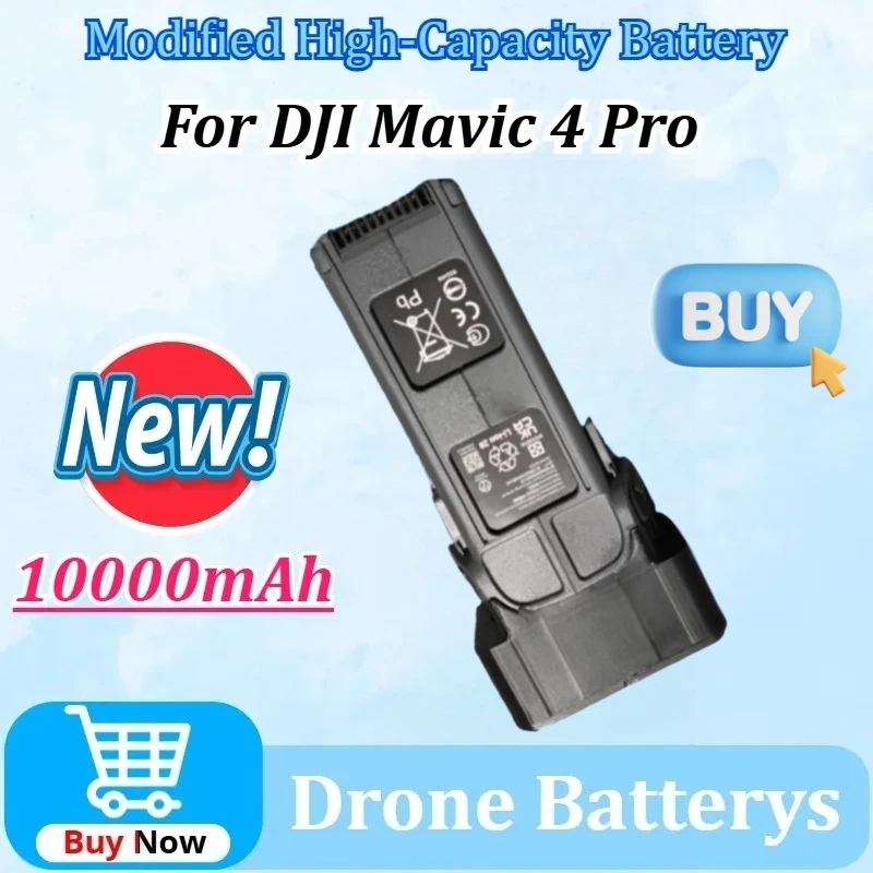 Batterie intelligente 13000mAh pour DJI Mavic 4 Pro posée sur une surface blanche, avec connecteurs visibles.