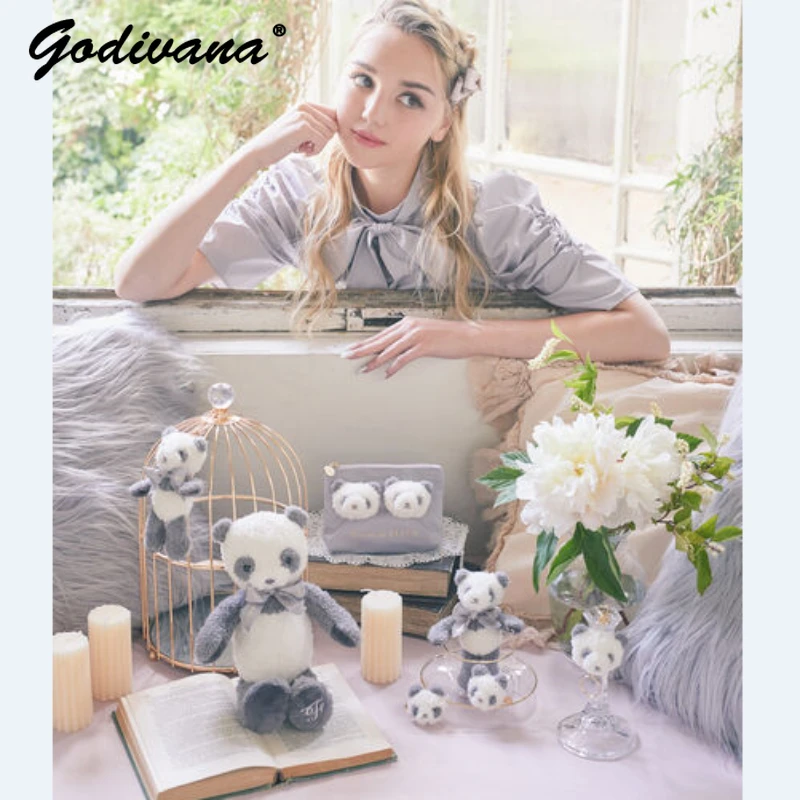 Japanese Style New Cute Panda Plush Doll Ornaments Lady Girls Makeup Bag Keychain Barrettes Cute Doll Bag Charms Pendant
