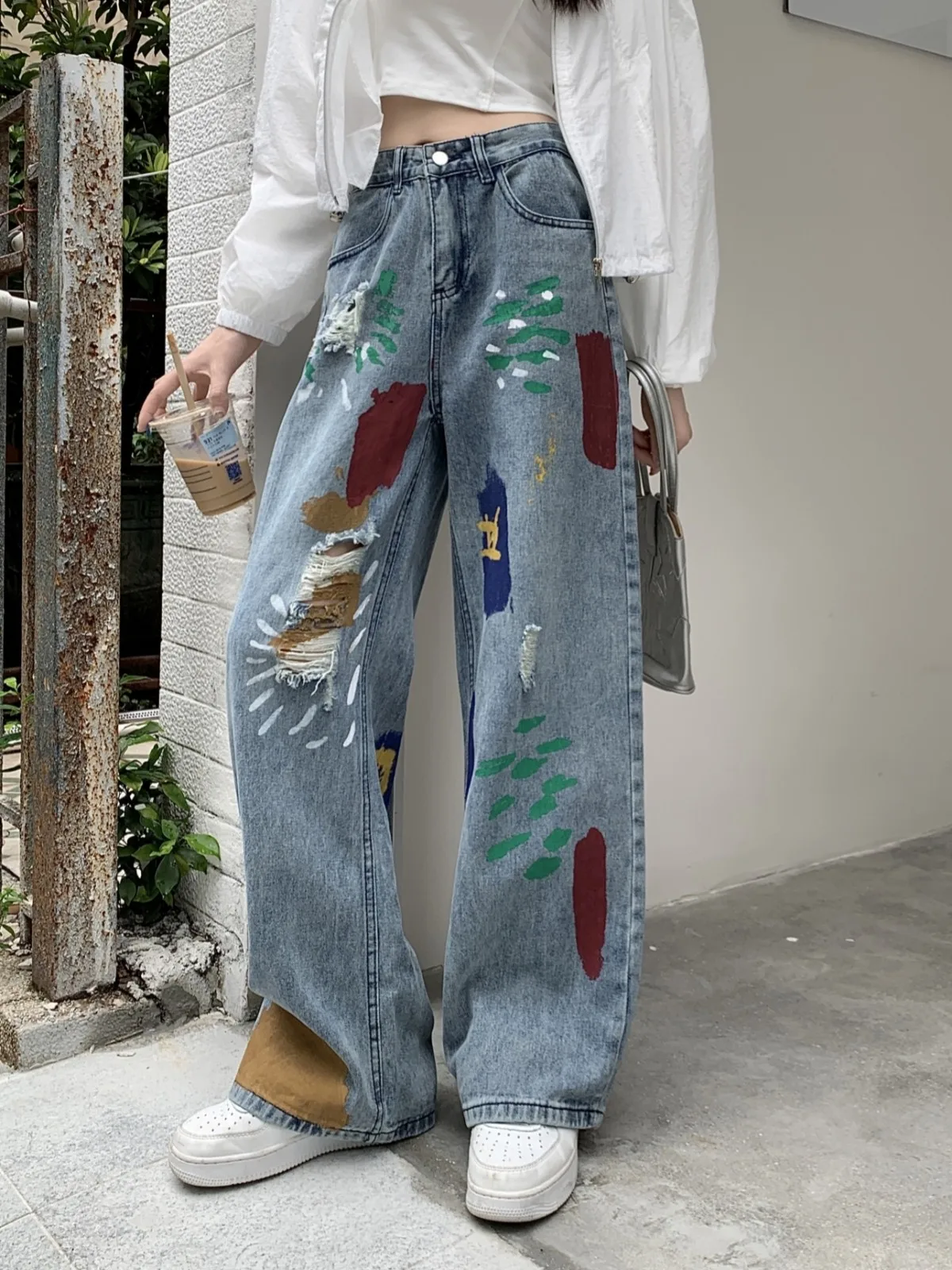 

ZHISILAO Новые широкие джинсы с принтом женские винтажные свободные бойфренды длинные джинсовые брюки уличная одежда 2024