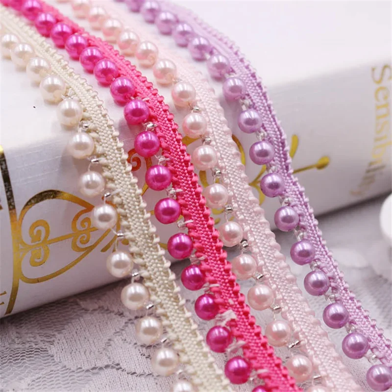 1yards/lot White/black/gold Pearl Beaded Lace Ribbon Trim Tape Fabric Ribbon Garment Handmade DIY Sewing Craft Materials Clothes For Lace Ribbon Lace Sewing Accessories Lace Sewing Supplies Clothing Craft Accessories