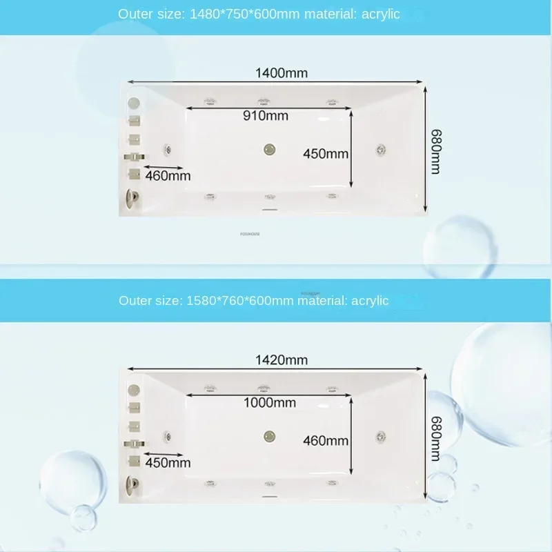 Bathroom Independent Surf Massage Bathtub Household Aldult Bathtub Small Apartment Rectangle Acrylic Design Jacuzzi With FaucZX 6