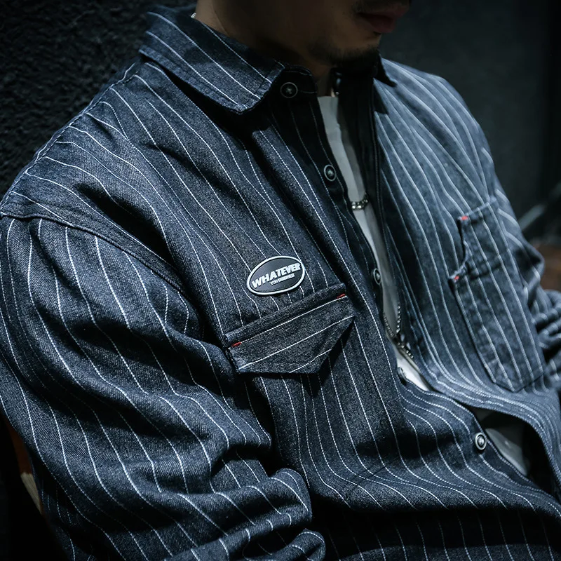 Denim Striped Long Sleeve Shirt Men