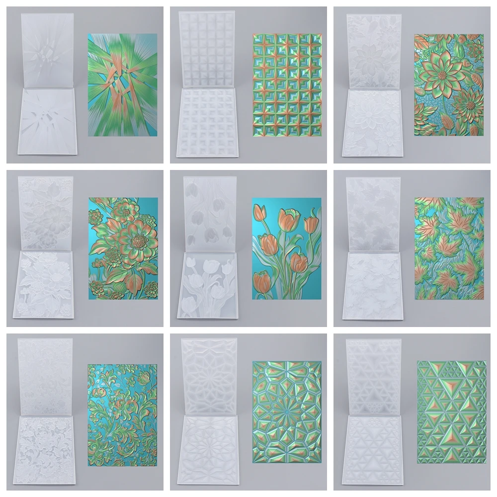 Flowers Tulips 3D Embossing Folder Background Patterns Templates DIY Scrapbooking Card Making Plastic Embossing Folder Embossing Folder