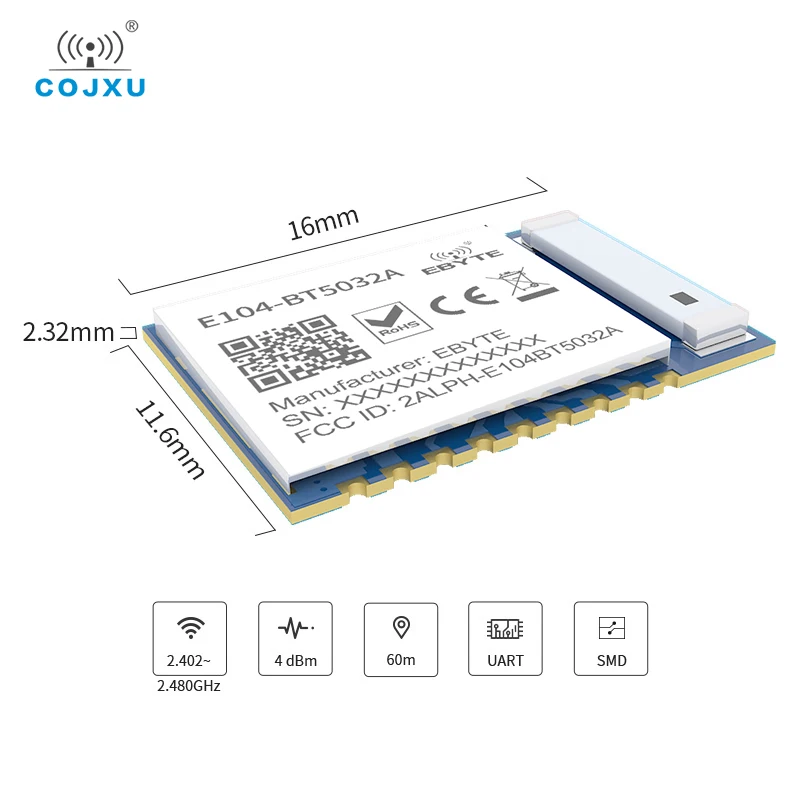 BLE5.0 nRF52832 Blue-tooth Module 4dbm Serial to BLE SMD E104-BT5032A Ceramic Antenna Wireless transceiver Module wireless module