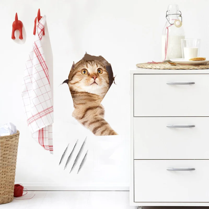 Toilet Stickers 3D Cat Vivid Wall Sticker Fashion Lovely Animal Pvc Waterproof Decal For Bathroom Toilet Kicthen Decorative