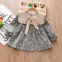 Children's Long sleeved Dress Spring and Autumn Girl Baby Solid Color Round Neck Fragmented Flower Bow Princess Dress 4