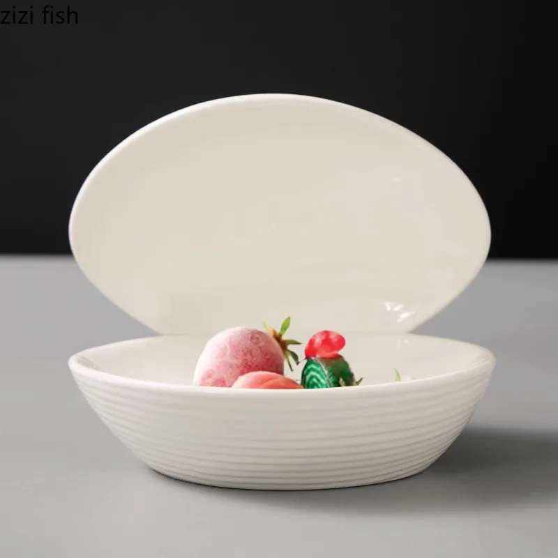 Pure White Threaded Clam Shell Ceramic Dinner Plate Restaurant Dessert Plate Salad Molecular Cuisine Creative Tableware