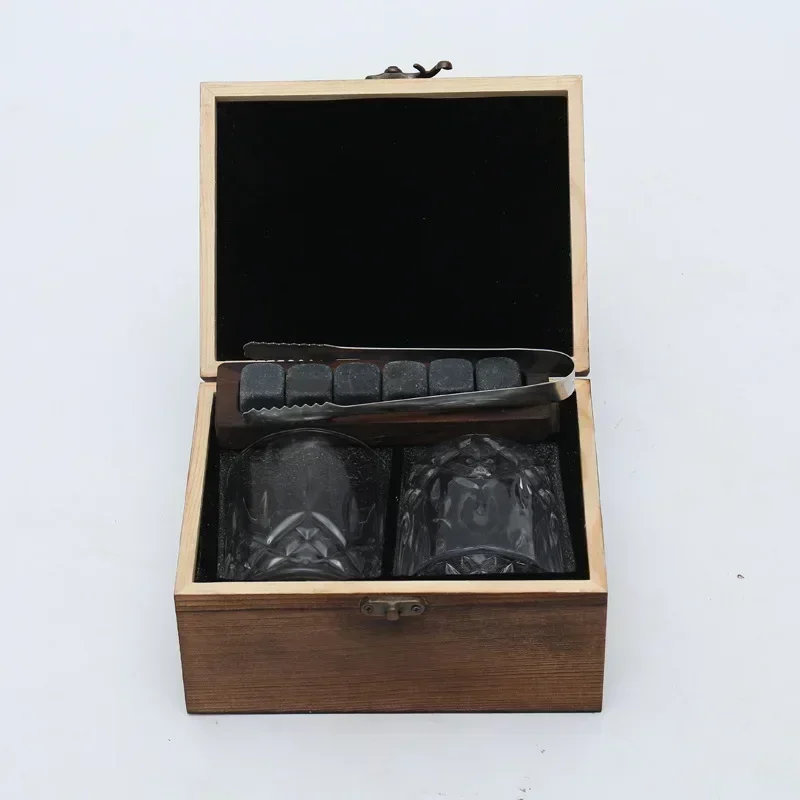 2 Pcs old fashioned whiskey glass with whiskey stone and wooden gift box barware drinkware men gift