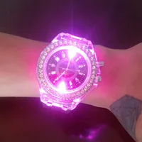 Luminous Personality Rhinestone Led Harajuku Korean Fashion Trend Male and Female Student Couple Jelly Quartz Watch Inteligente 1