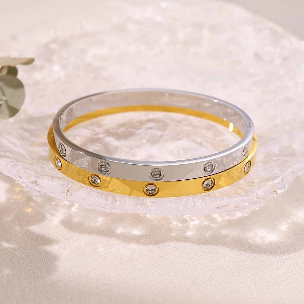 WILD & FREE Luxury Crystal Stainless Steel Bracelets for Women 18K Gold Plated Fashion Charm Bangles Waterproof Jewelry