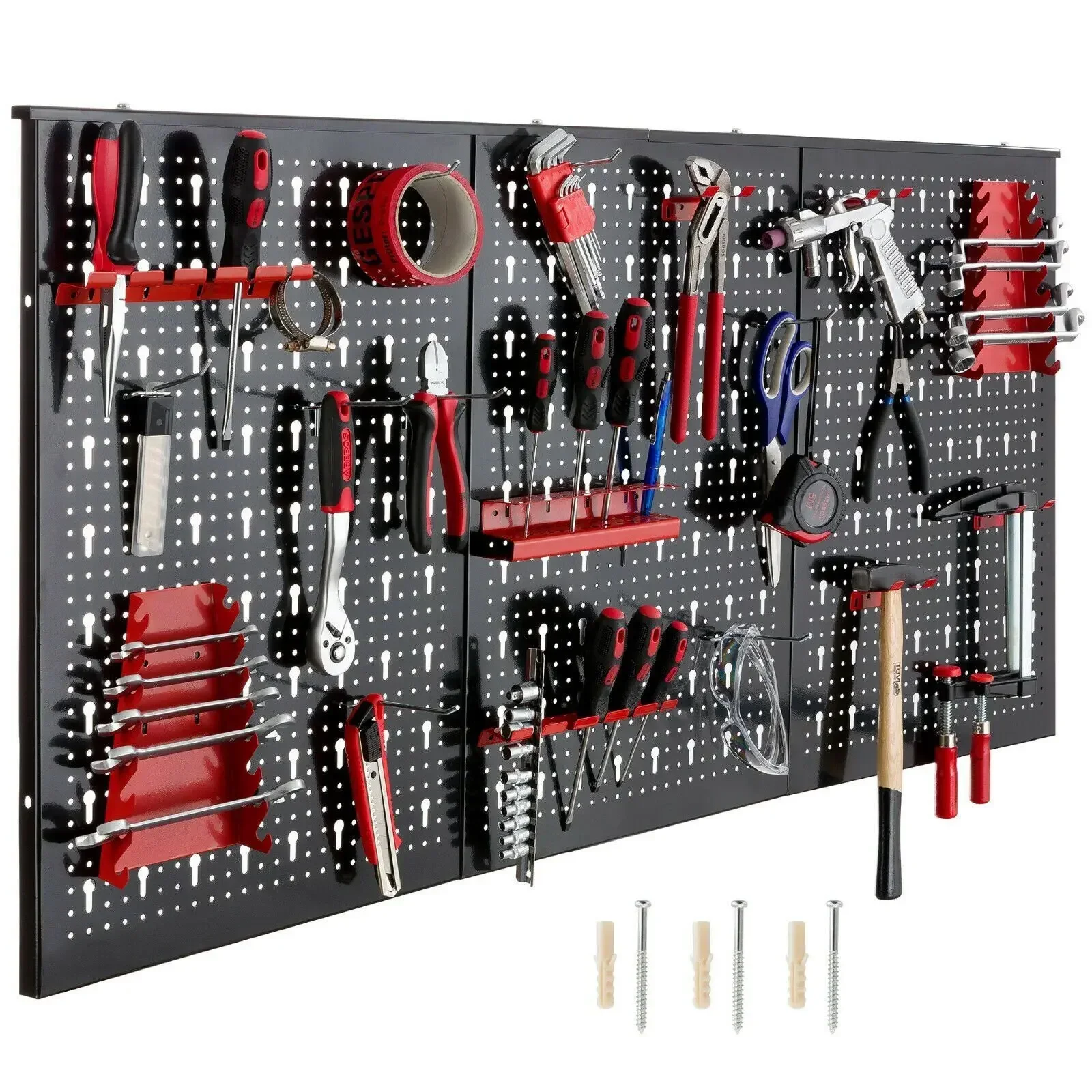 Panneau Perforé Garage Porte-outils Mural SOARS 120x60 Cm - 3 Panneaux Perforés Avec 28 Crochets Pour Garage Porte Outils Mural