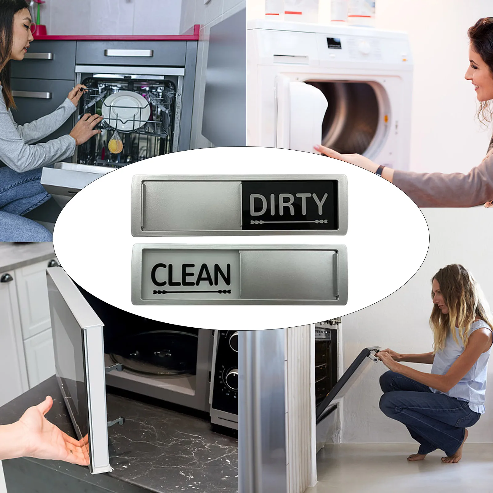 Kitchen Dishwasher Clean Dirty Sign Magnet Non-Scratching Strong