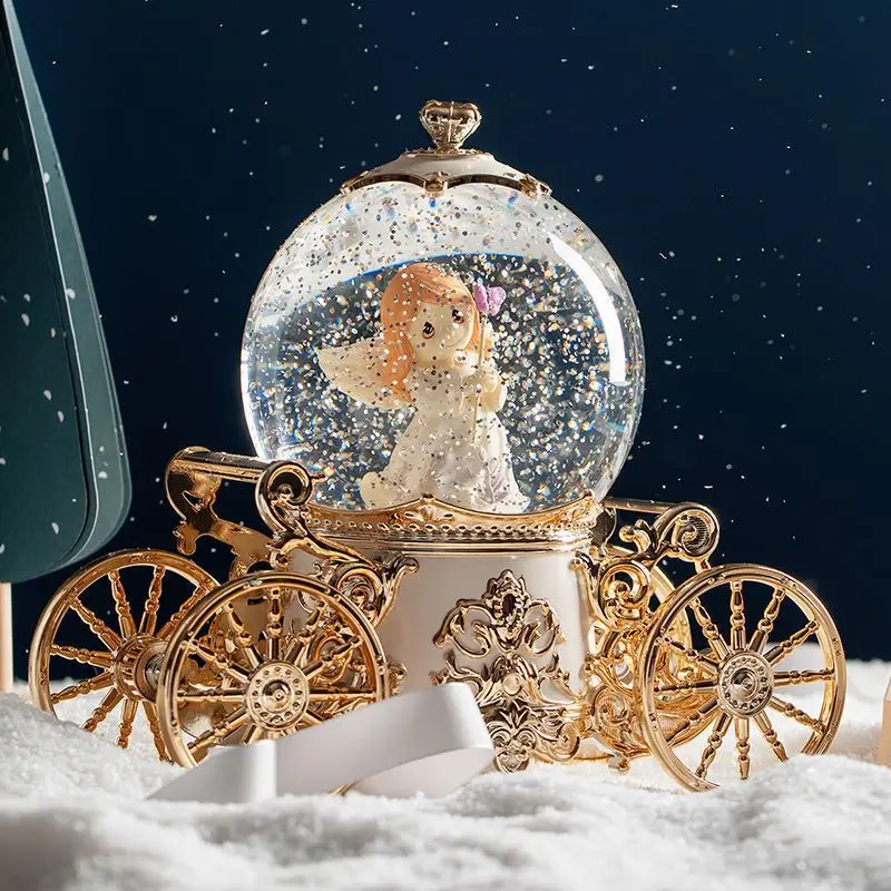 Christmas Snow Dream Couple Carriage Crystal Ball Music Box Music Box Girls Wedding Birthday Gift for Child Home Decor 6