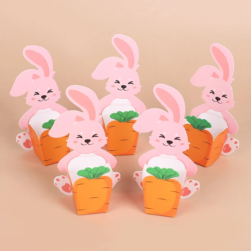 10pcs Cute Bunny Carrot Gift Packaging Box Easter Candy Snack Cookie Boxes Happy Easter Party Supplies Kids Birthday Decoration