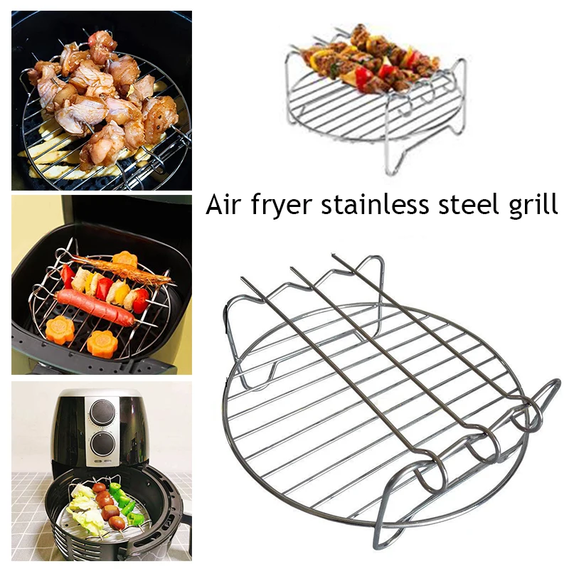 Description Picture 2 of item6/7/8 Inch Tray Baking Air Fryer Rack Kitchen Grill Holder Air Fryer Accessories Baking Tray Double Layer Round Barbecue Rack