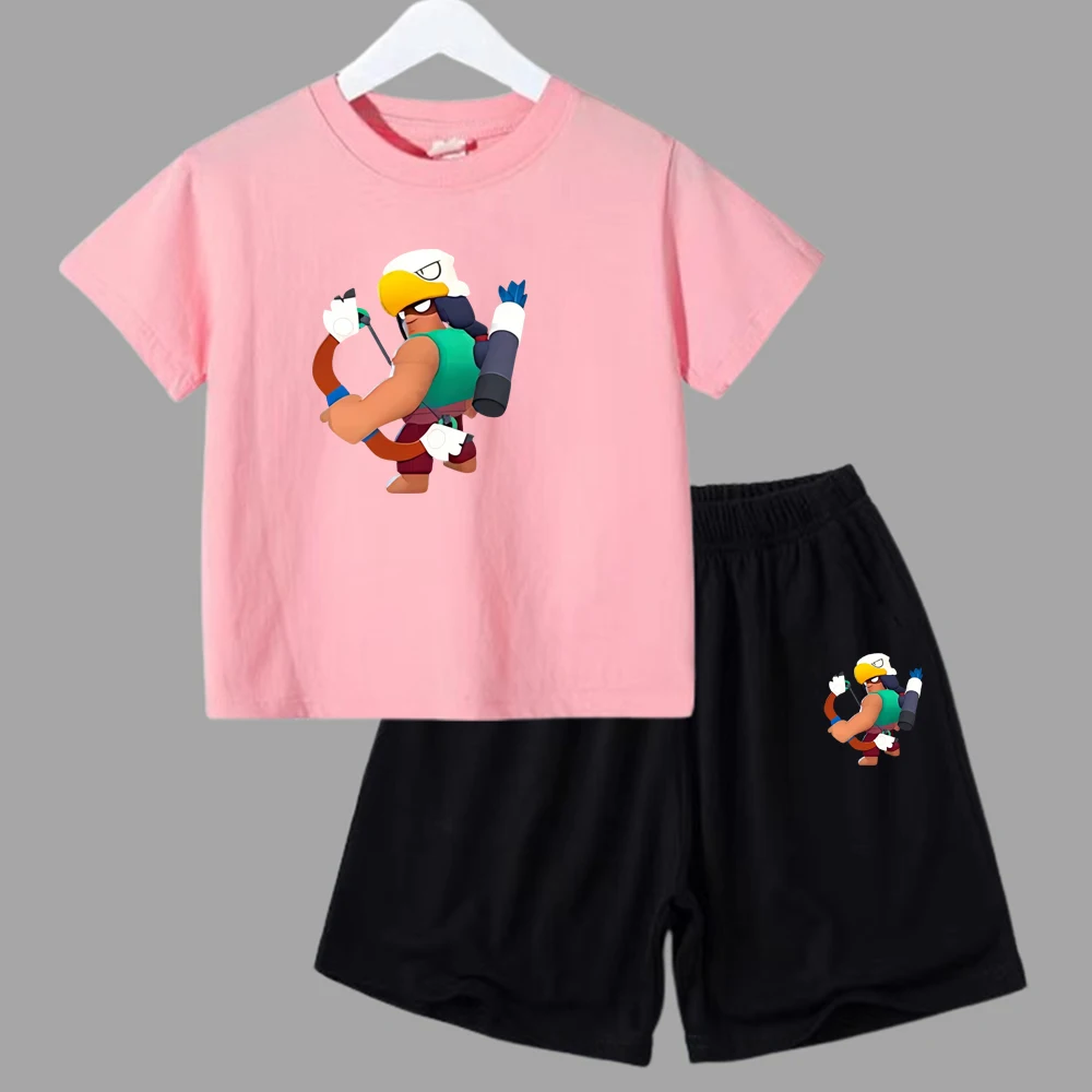 thumbnail image 1 of Conjunto de 2 piezas de camiseta y pantalones cortos divertidos para niños y adolescentes, de algodón, para verano, juego de lucha, Anime, Cosplay, ropa deportiva informal para niño y niña, conjunto p, 1 of 5