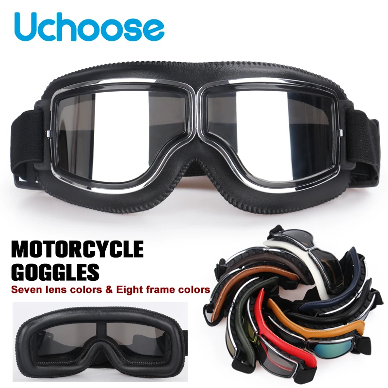 Windproof Motorcycle Helmet Glasses Leather Safety Protective Anti