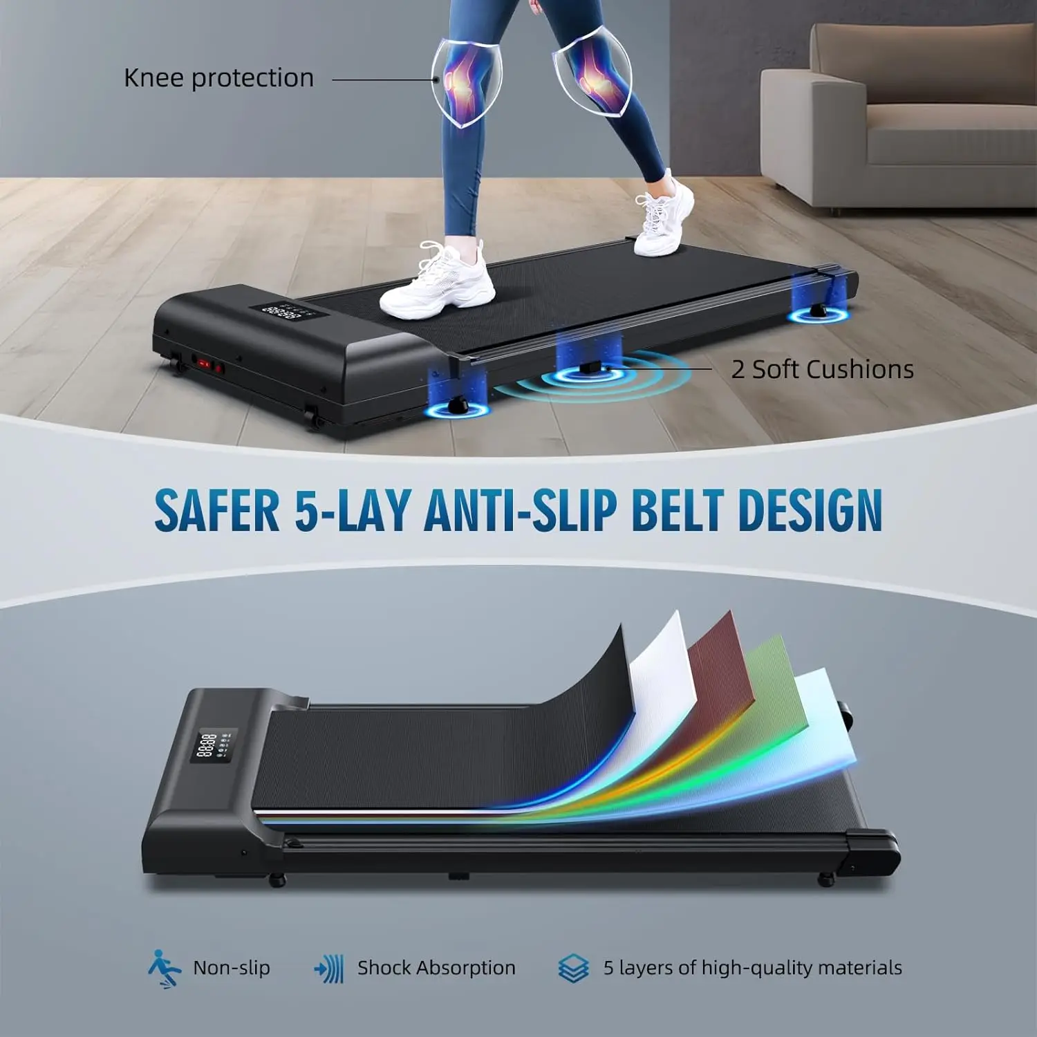 Walking Pad，Under Desk Treadmill 2 in 1 Treadmills，Portable Walking Treadmill 2.5HP, 320lbs Max Weight Remote Control LED