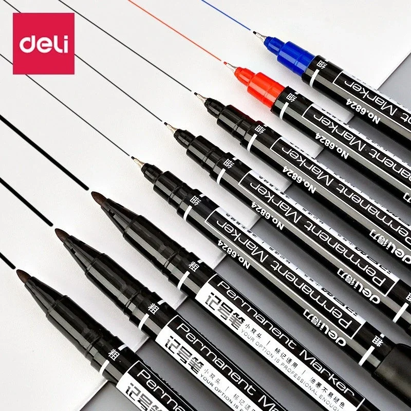 Permanent Marker Pen Permanent Marker Markers Pen Permanent Markers Marker Pens 4/9pcs/lot Deli Twin Tip Fine Point Waterproof Ink Thin Nib Crude Nib Black Ink 0.5mm-2mm Fine Color