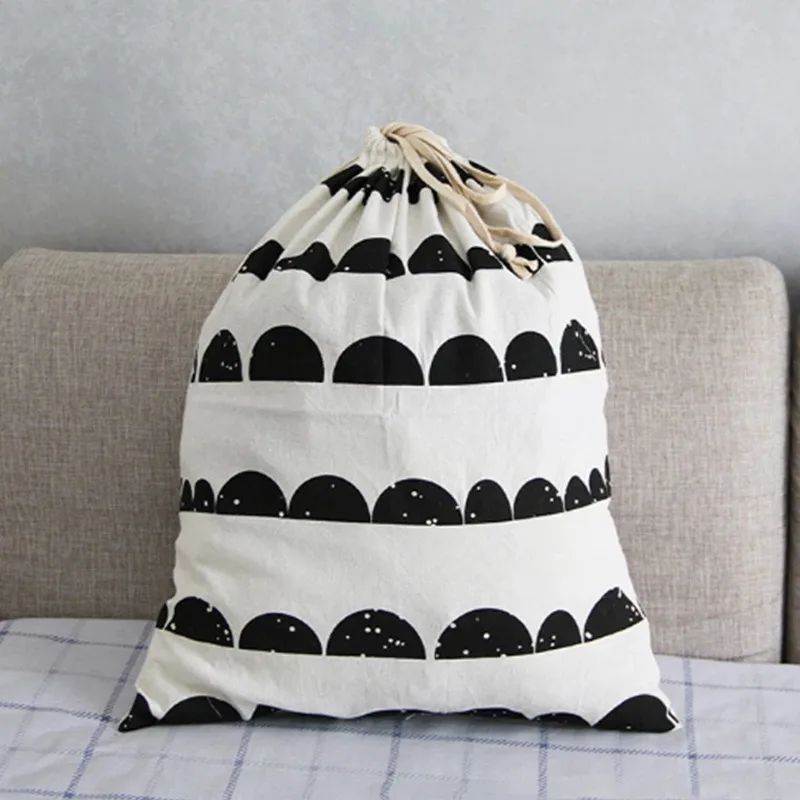 Large Cotton and Linen Laundry Bag Clothes Toys Storage Bag Printing Fabric Drawstring Duffle Dirty Clothes Organizer