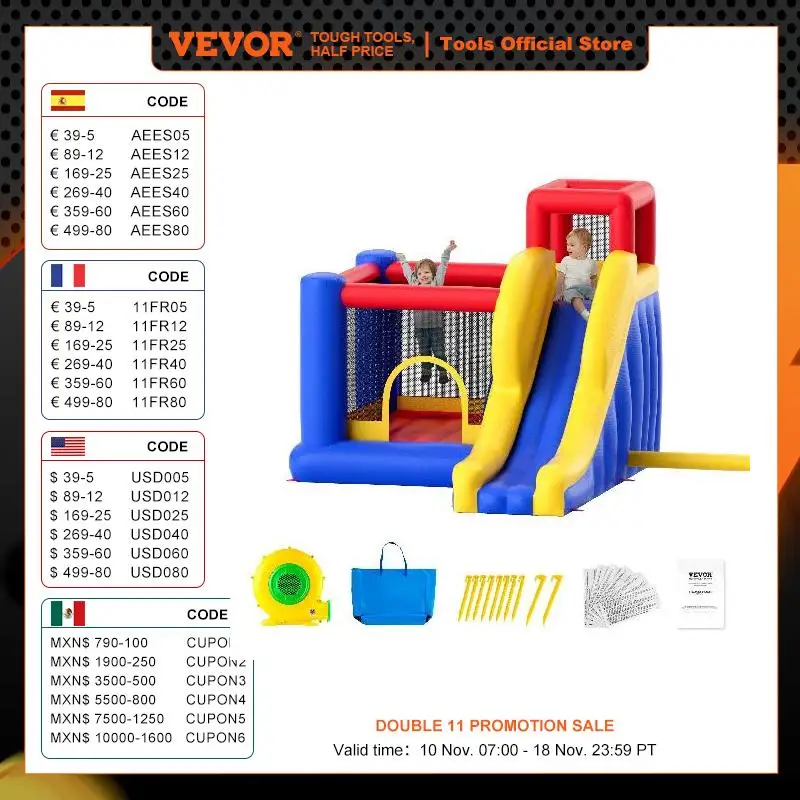 VEVOR Inflatable Bounce House Outdoor Playhouse Trampoline Jumping Bouncer Blower Slide Storage Bag Castle