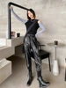 Fashion Women Zipper Joggers Harem Pants Elastic Waist Sheepskin Genuine Leather Pants Casual Streetwear Motorcycle Cargo Pants 3