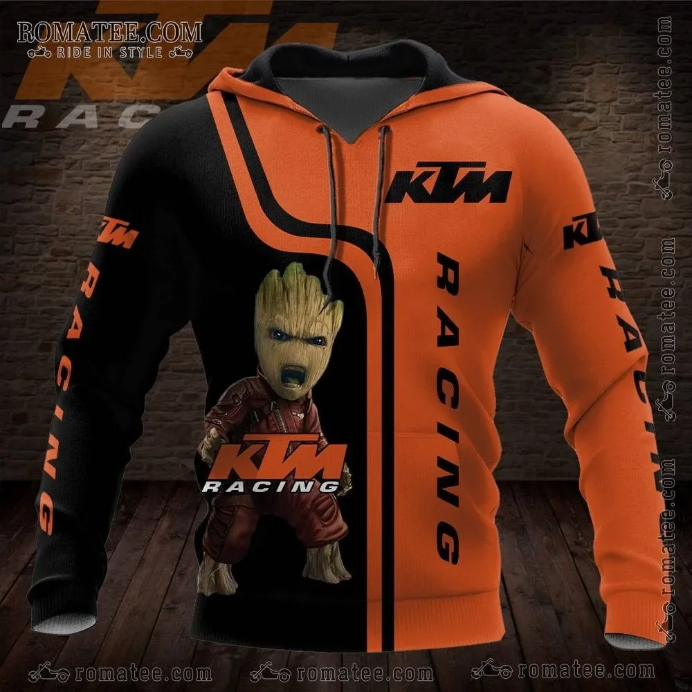 Fashion Off-Road Motorcycle Riding 3D Printed Pattern KTM Sport Hoodie Long Sleeves Comfortable Warm Hoodie with Drawstring 3