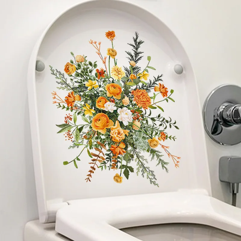 Toilet Wall Stickers Green Plant Leaves Wall Sticker for Bathroom Toilet WC