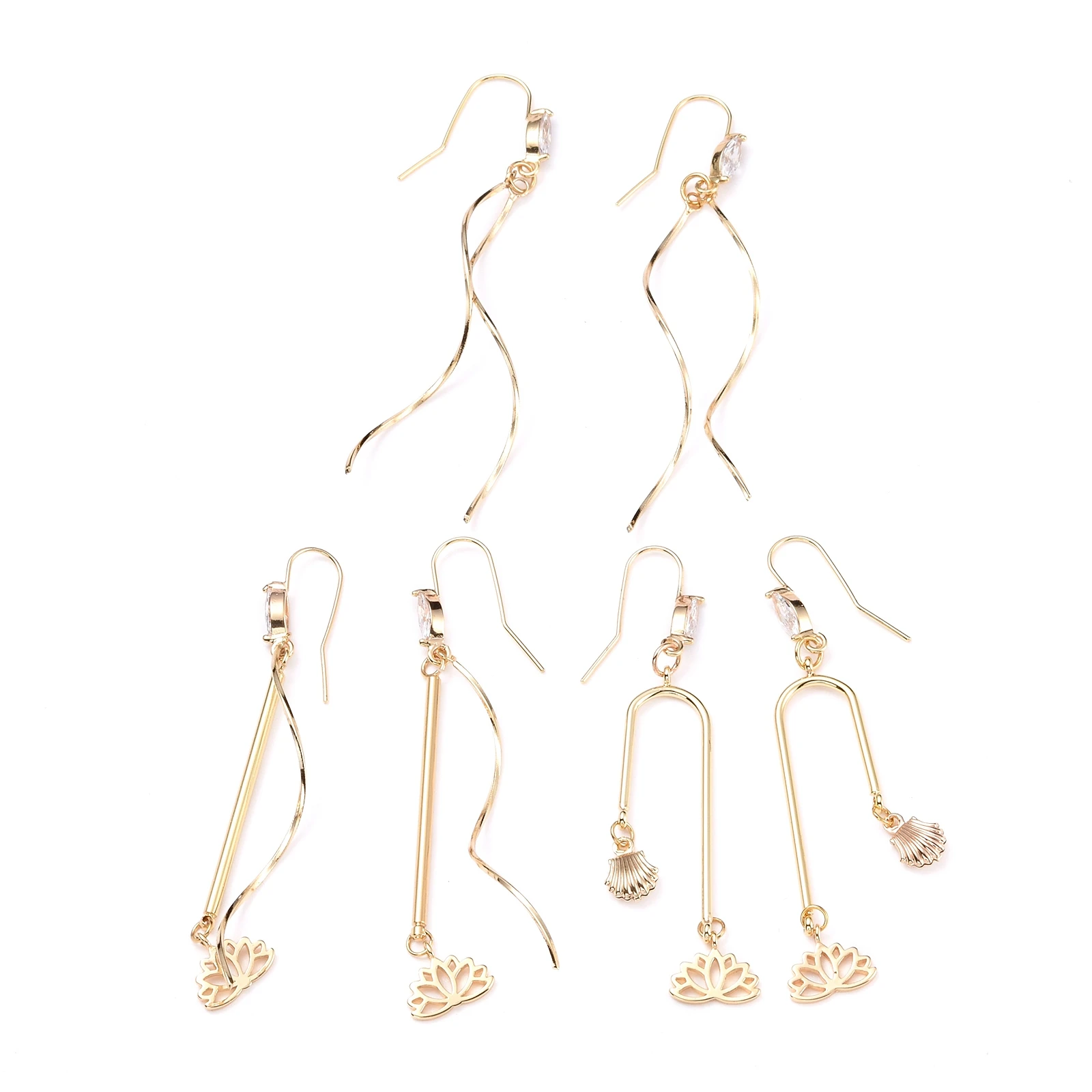 

Kissitty 3 Set Lotus Flower Brass Chandelier Earrings Set for Girl Women Cubic Zirconia Dangle Earrings Jewelry Findings Gift