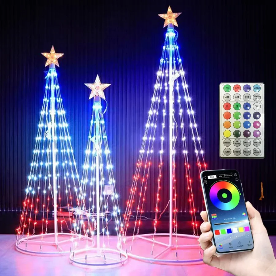 

RGB Smart Christmas Cone Tree Light Bluetooth App Artificial Xmas Tree Garland With Remote Outdoor Party Wedding Decor Light