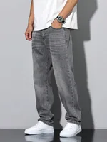 Men's straight skinny grey jeans, straight and simple design, suitable for daily wear in all seasons