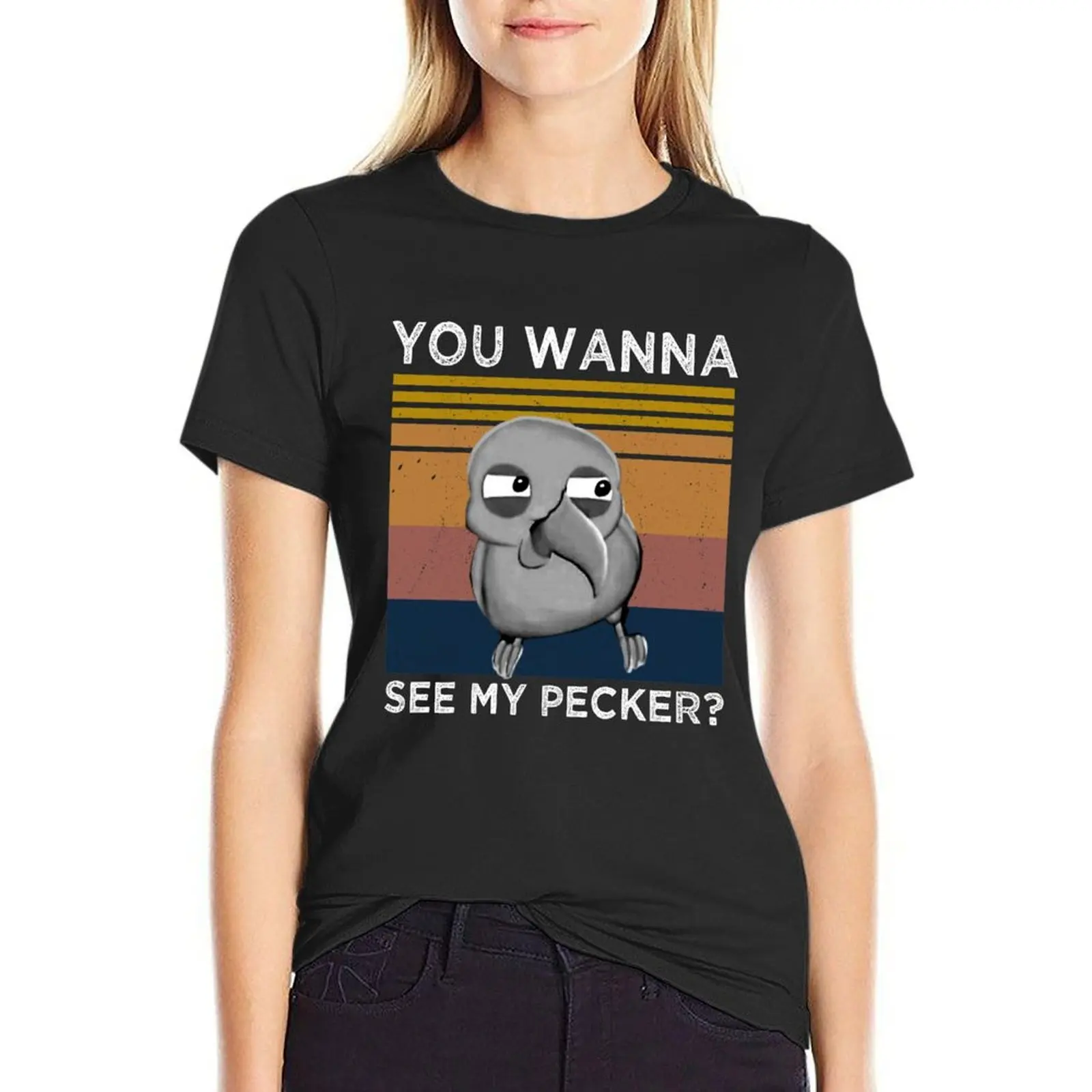 You Wanna See My Pecker Funny Bird Meme T-Shirt plus sizes anime clothes clothes for Women