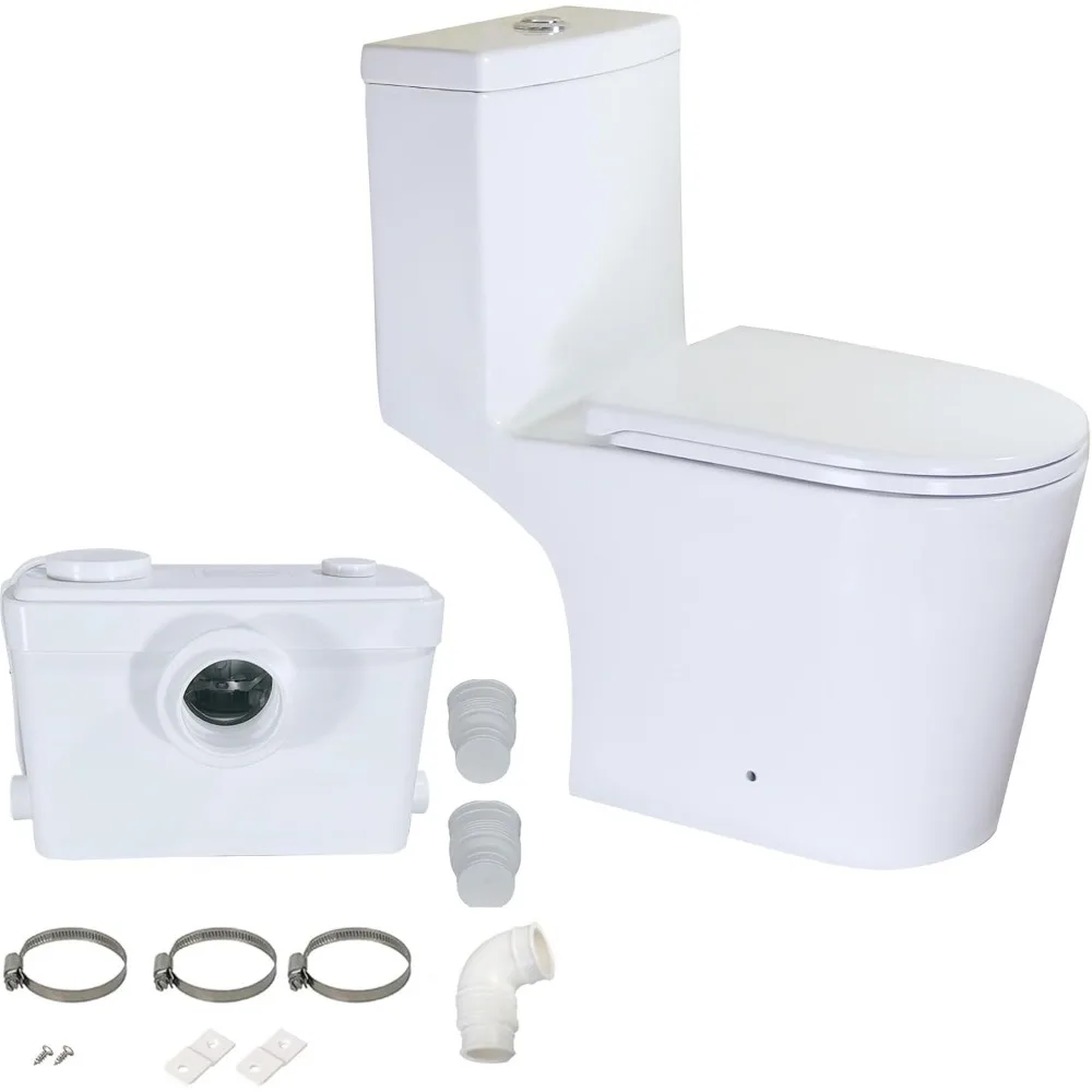 Macerating Toilet System with 600W Pump for Basement,With 3 Water Inlet, Powerful Upflush One Piece Toilet 6