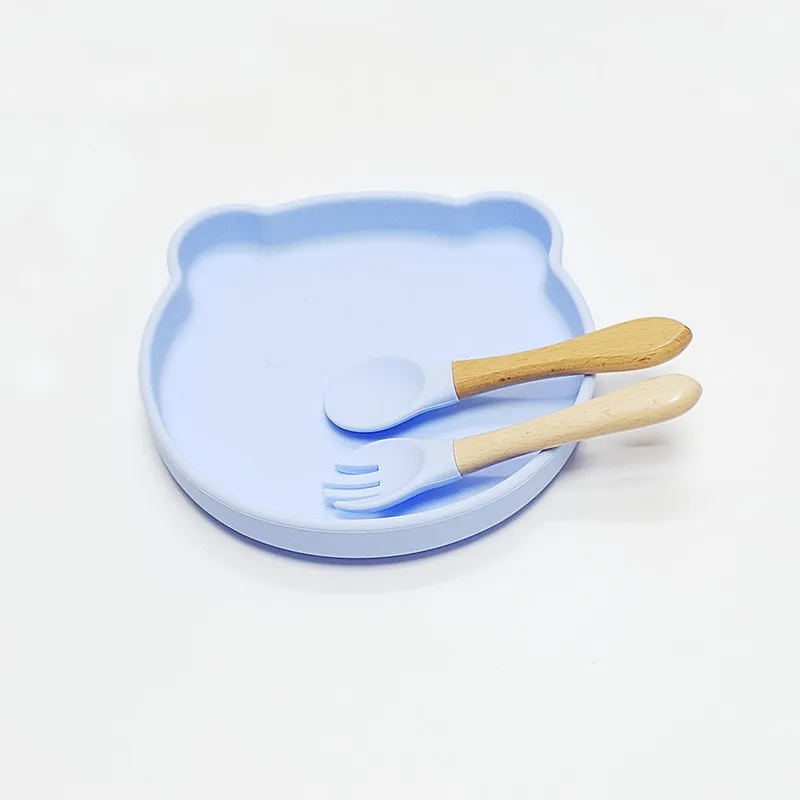 Children's silicone suction cup dinner plate bear complementary food dinner plate food grade baby learn to eat training tablewar