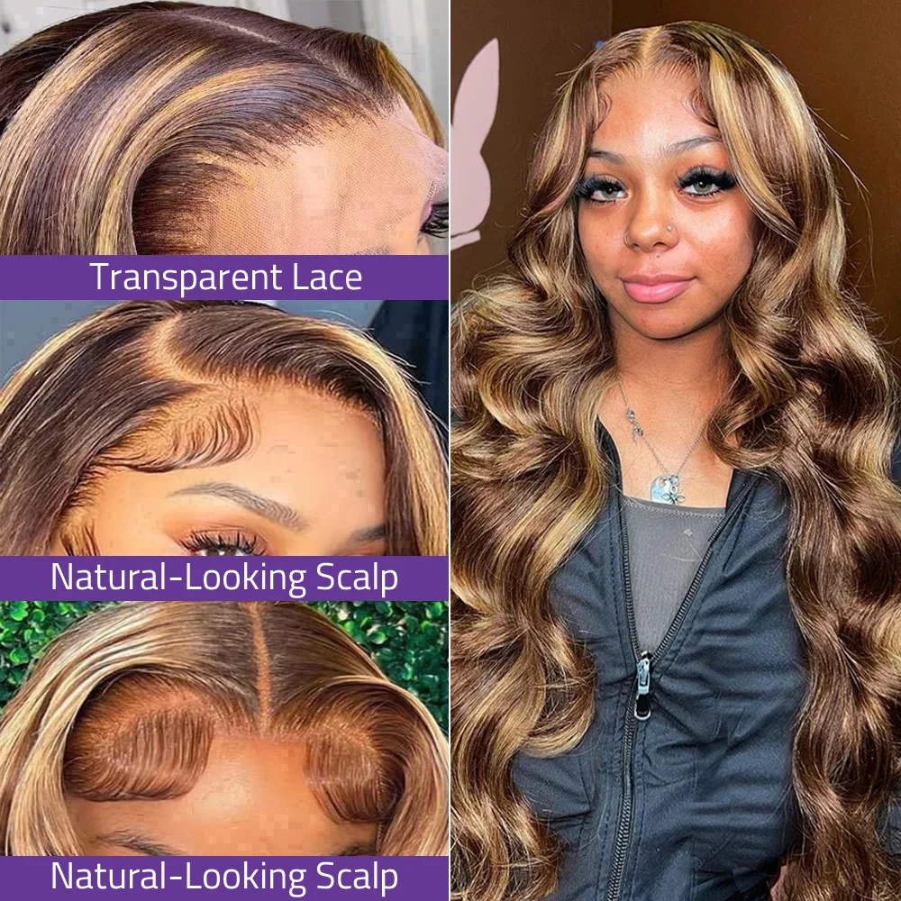 200 Density Highlight Lace Front 13x4 Body Wave Wig 427 Blonde Brown Colored 13x6 HD Lace Frontal Human Hair Wigs Brazilian 2