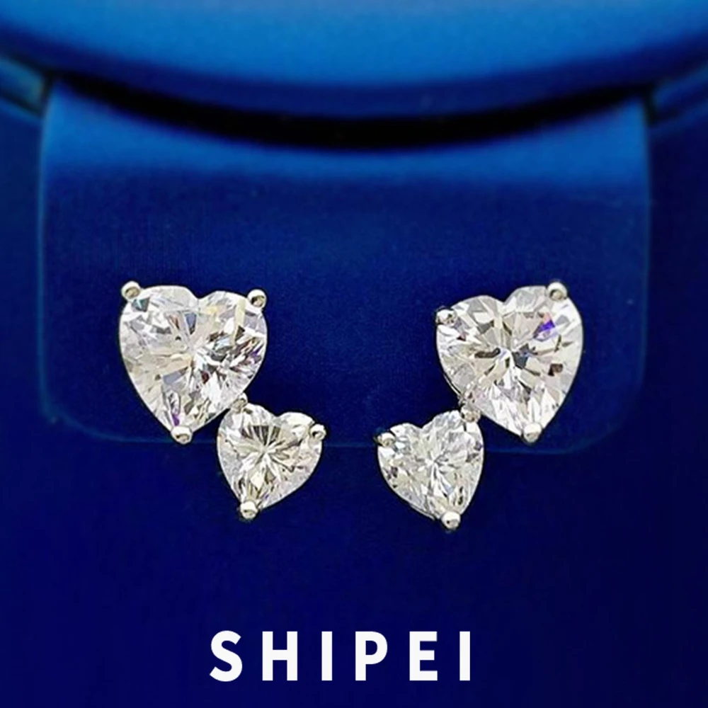 

SHIPEI Solid 925 Sterling Silver Heart Cut White Sapphire Gemstone Wedding Engagement Ear Studs Earrings Fine Jewelry Wholesale