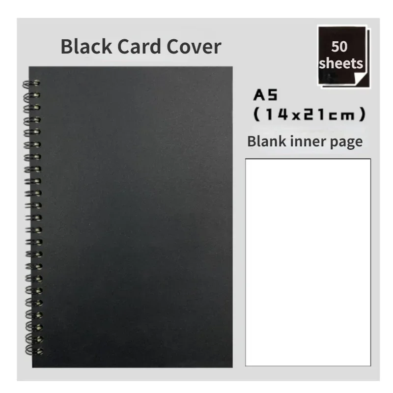1 A5 50 sheet 100 page melanin sketchbook, blank sketchbook, hard back portrait drawing board, hard back spiral bound sketchbook