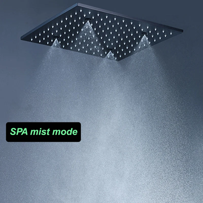 Description Picture 4 of itemhm High Quality Black Shower Set 20 Inches Rainfall Spray LED Showerhead Panel Side Jets Thermostatic Valve Mixer Faucets System