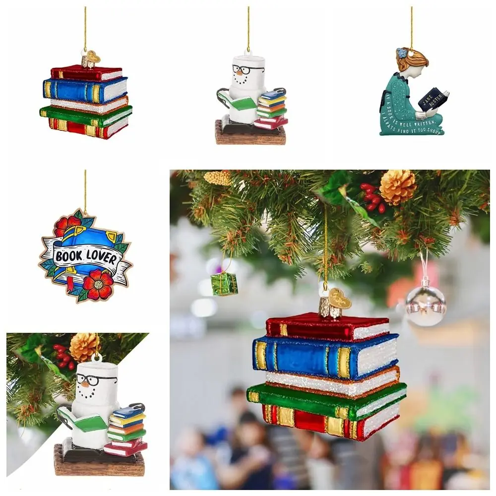 DIY Xmas Tree Hanging Pendant Multicolor Acrylic Handmade Stain Book Ornament Book Reader Xmas Book Drop Ornaments Christmas