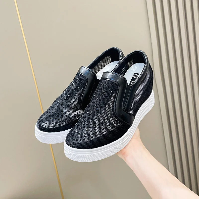 

Breathable Mesh White Wedge Sneaker High Platform Height Increased Hidden Shoes 2023 Summer New Wild Casual Thick Sole Net Shoes