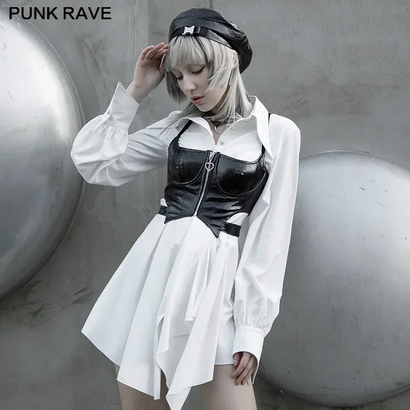 

PUNK RAVE Women's Gothic Daily Asymmetric Hem Shirt Dresses Swallow Tail Shape Cuffs Long Sleeve Simple Women Dress