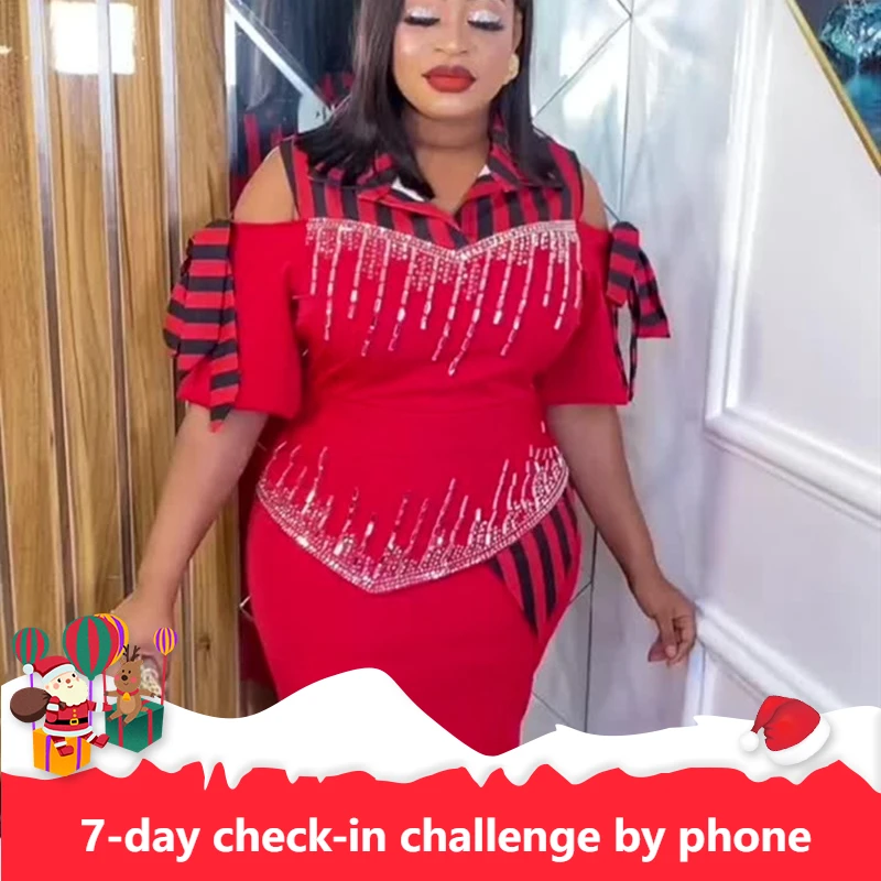

Elegant African Dresses for Women Short Sleeve Africa Clothing Plus Size Office Lady Party Dress Dashiki Ankara Outfits Robe