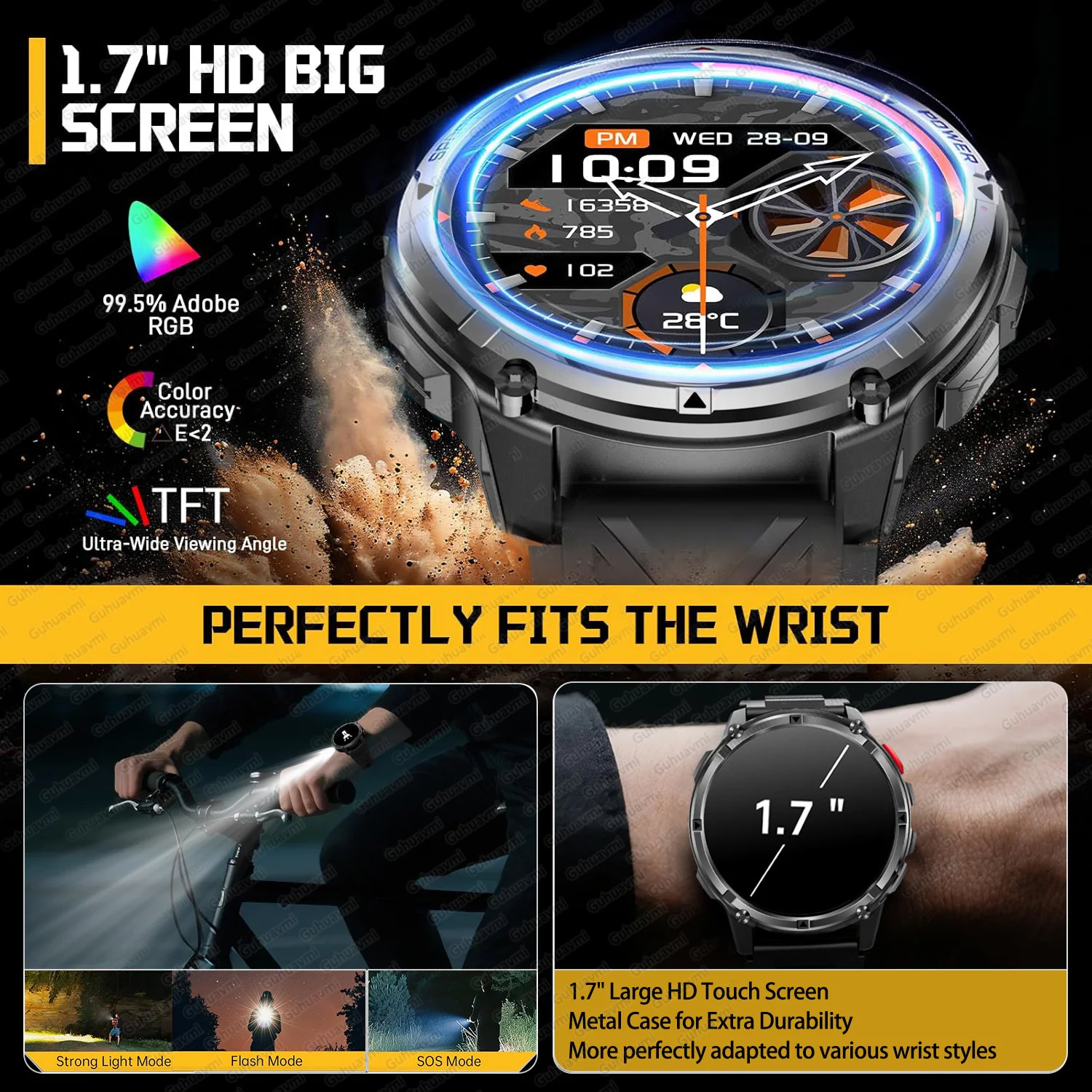 2026 GPS New 1100mAh Battery Adult Smart Bracelet 10ATM Waterproof Flashlight Call Smart Watch Men Outdoors Sport Swim Watches