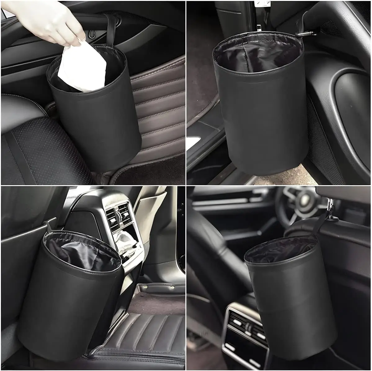 Collapsible Car Rubbish Bin Black Leather Portable Multifunctional Hanging Waterproof Storage Bag