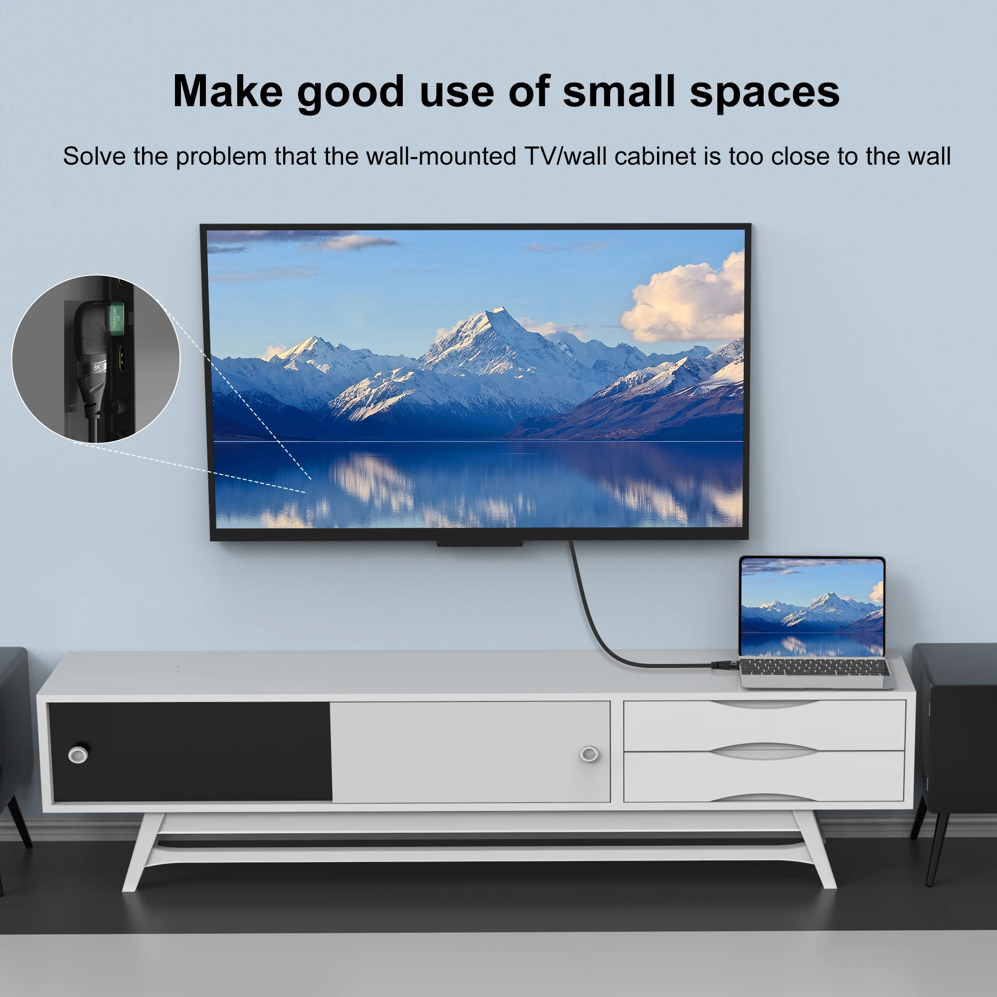 HDMI Adapter Cable HDMI Adapter USB Adapter Cable 8K HDMI 2.1 Mini Micro 270 90 Degree Male to Female For HDTV PS4 PS5 Laptop 4K Extender