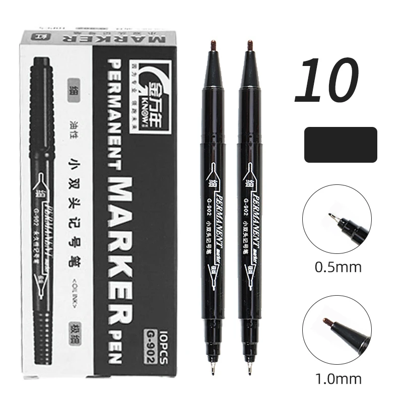 Dual Tip Permanent Ink Marker Pens - Fine and Broad Line Waterproof Pens for Art and Technical Detailing (Black/Red)