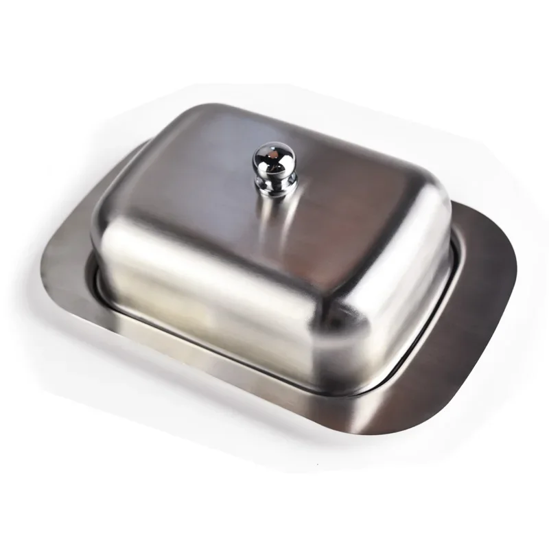 1pc Stainless Steel Butter Dish Box Container Cheese Server Storage Keeper Tray with Hold Lid Fruit Salad Cheese Dish
